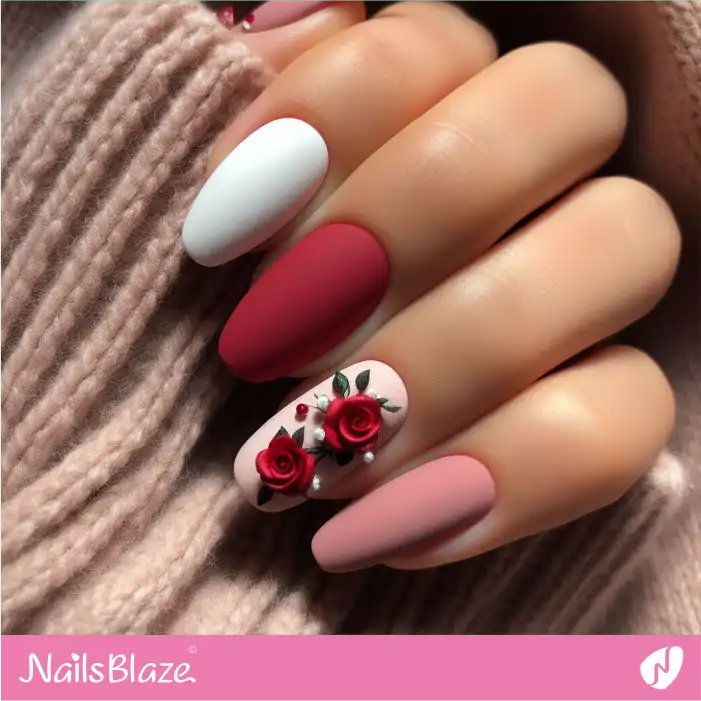 Embellished 3D Flower Nail Design | Valentine Nails - NB2124
